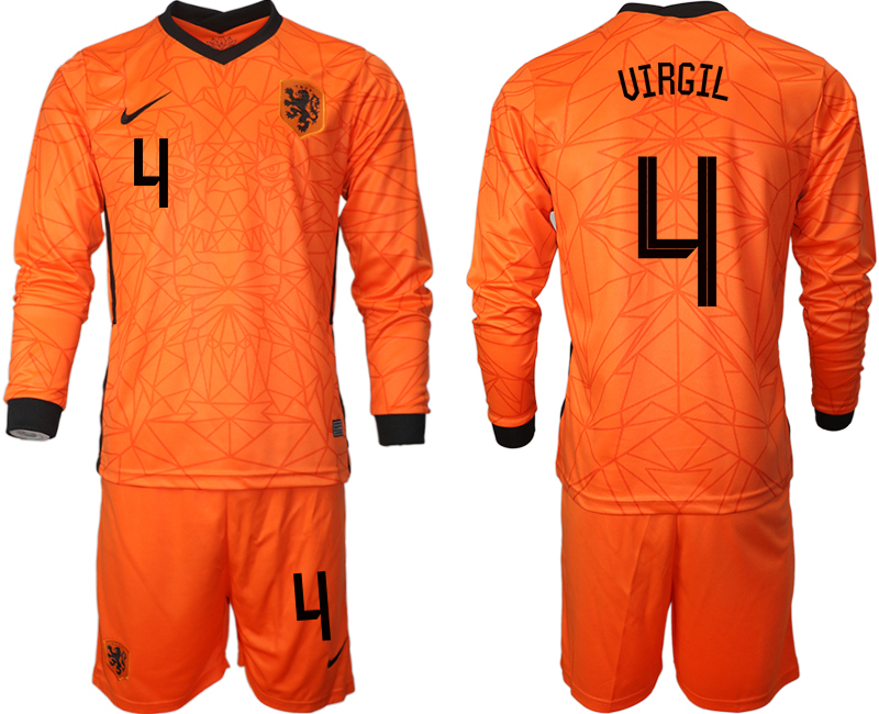 Cheap Men 2021 European Cup Netherlands home long sleeve 4 soccer jerseys